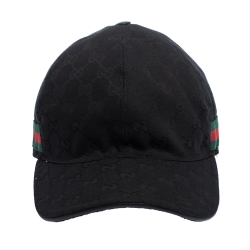 مملوكة مسبقًا قبعة باسبول غوتشي بحواف ويب كانفاس GG سوداء L