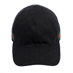 مملوكة مسبقًا قبعة باسبول غوتشي بحواف ويب كانفاس GG سوداء L