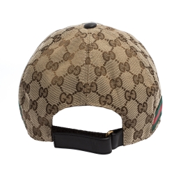 مملوكة مسبقًا قبعة باسبول غوتشي حواف ويب كانفاس GG بيج XXL