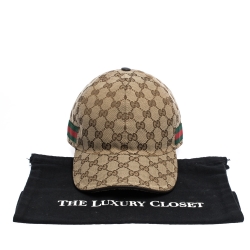 مملوكة مسبقًا قبعة باسبول غوتشي حواف ويب كانفاس GG بيج XXL