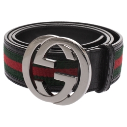 100% Authentic GG Silver Buckle Gucci Black leather belt Green/Red