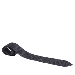 Pre Owned Gucci Navy Blue GG Pattern Jacquard Silk Tie