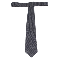 Pre Owned Gucci Navy Blue GG Pattern Jacquard Silk Tie