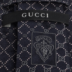 Pre Owned Gucci Navy Blue GG Pattern Jacquard Silk Tie