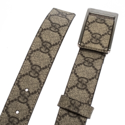 Pre Owned Gucci Beige GG Supreme Canvas Square Buckle Belt 95CM