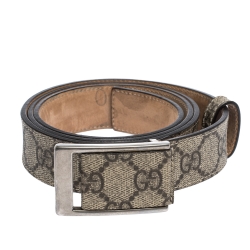 Pre Owned Gucci Beige GG Supreme Canvas Square Buckle Belt 95CM