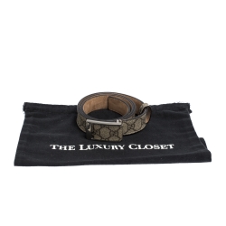 Pre Owned Gucci Beige GG Supreme Canvas Square Buckle Belt 95CM