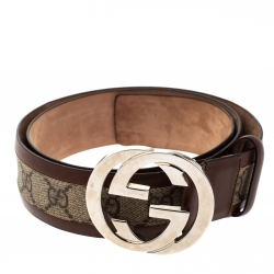 Gucci Heart Shaped Interlocking G Buckle Belt GG Supreme 1.5 Width Brown in  Canvas with Light Gold-tone - US