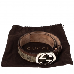 مملوكة مسبقًا Gucci Brown/Beige GG Supreme Canvas and Leather Interlocking G Buckle Belt 95CM
