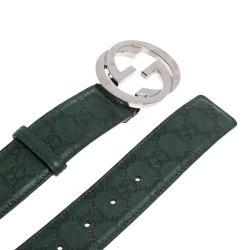 Gucci Green Guccissima Leather Interlocking G Buckle Belt 95CM