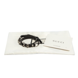 Pre Owned Gucci Aged Silver Tone Feline Head Studded Leather Choker