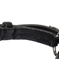 Pre Owned Gucci Aged Silver Tone Feline Head Studded Leather Choker