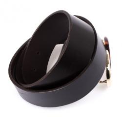 Pre Owned Gucci Black Leather Interlocking G Buckle Belt