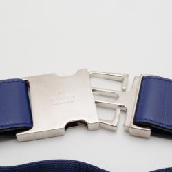 Pre Owned Gucci Blue Leather Silver Buckle Belt