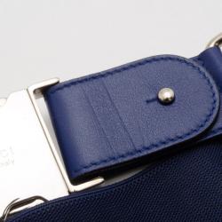 Pre Owned Gucci Blue Leather Silver Buckle Belt