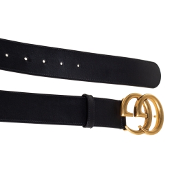 Pre Owned Gucci Black Leather GG Marmont Buckle Belt 85 CM