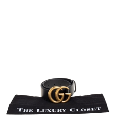 Pre Owned Gucci Black Leather GG Marmont Buckle Belt 85 CM