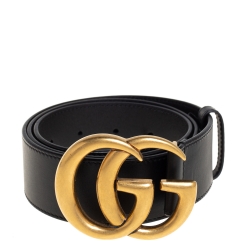 Pre Owned Gucci Black Leather GG Marmont Buckle Belt 85 CM