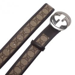 مملوكة مسبقًا حزام غوتشي غوتشيسيما كانفاس بإبزيم GG بني 100سم
