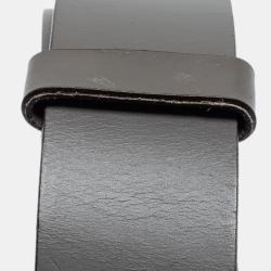 Pre Owned Gucci Grey Leather Interlocking G Buckle Belt 95CM