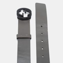 Pre Owned Gucci Grey Leather Interlocking G Buckle Belt 95CM