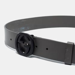Pre Owned Gucci Grey Leather Interlocking G Buckle Belt 95CM
