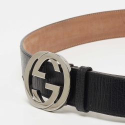 Gucci Green/Red Web Fabric and Leather Interlocking G Buckle Belt 90CM