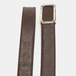 Pre Owned Gucci Dark Brown Guccissima  Leather Square Buckle Belt 100CM