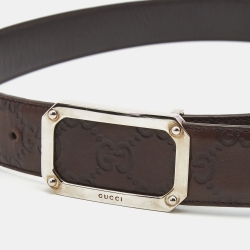 Pre Owned Gucci Dark Brown Guccissima  Leather Square Buckle Belt 100CM