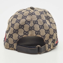 Pre Owned Gucci Beige/Navy Blue Monogram Web Canvas Baseball Hat M