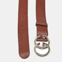 Pre Owned Gucci Dark Brown Leather Interlocking G Buckle Belt 90CM