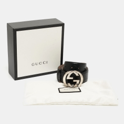 مملوكة مسبقًا Gucci Black Guccissima Leather Interlocking G Belt 90CM