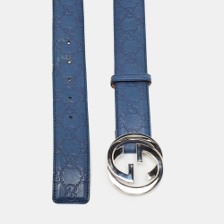 Pre Owned Gucci Blue Guccissima Leather Interlocking G Buckle Belt 100CM