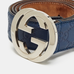 Pre Owned Gucci Blue Guccissima Leather Interlocking G Buckle Belt 100CM
