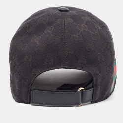 Pre Owned Gucci Black GG Canvas Web Stripe Detail Baseball Cap L