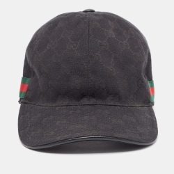 Pre Owned Gucci Black GG Canvas Web Stripe Detail Baseball Cap L