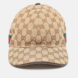 Pre Owned Gucci Beige GG Canvas Web Detail Baseball Cap XL