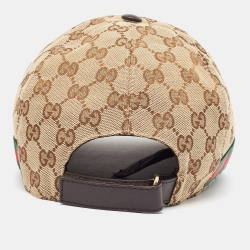 Pre Owned Gucci Beige GG Canvas Web Detail Baseball Cap XL