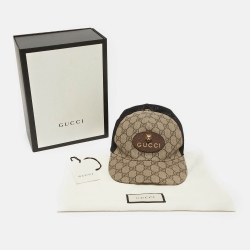 Pre Owned Gucci Beige Canvas GG Supreme Appliqued Baseball Cap M