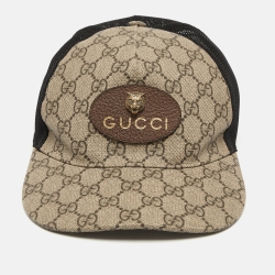 Pre Owned Gucci Beige Canvas GG Supreme Appliqued Baseball Cap M