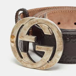 Gucci Dark Brown Guccissima Leather Interlocking G Buckle Belt 105CM