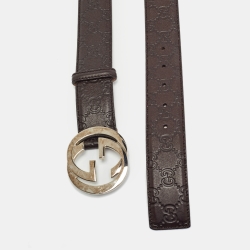 Gucci Dark Brown Guccissima Leather Interlocking G Buckle Belt 105CM