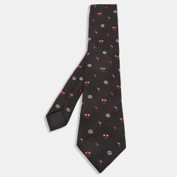 Pre Owned Gucci Black Flamingos Silk Traditional Tie