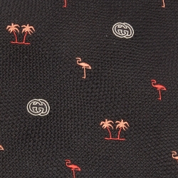 Pre Owned Gucci Black Flamingos Silk Traditional Tie