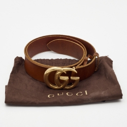 Pre Owned Gucci Brown Leather GG Marmont Buckle Belt 95CM