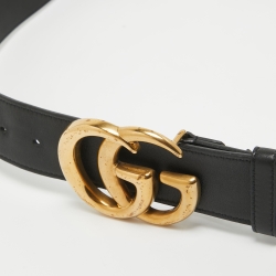 Pre Owned Gucci Black Leather GG Marmont Buckle Belt 105CM
