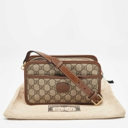 Gucci Brown/Beige GG Supreme Canvas and Leather Mini Interlocking G Crossbody Bag