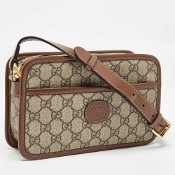Gucci Brown/Beige GG Supreme Canvas and Leather Mini Interlocking G Crossbody Bag