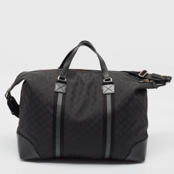 Gucci Black GG Nylon and Leather XL Web Duffle Bag