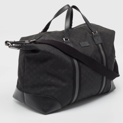 Gucci Black GG Nylon and Leather XL Web Duffle Bag